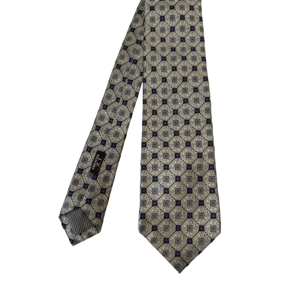 J.Z. Richards For Nordstrom Handmade Silk Tie Geometric Pattern Gray Purple 3R